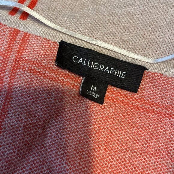 Calligraphie Orange Beige Plaid Long Sleeve Knit Cardigan Sweater Medium - Picture 3 of 4